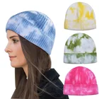 Tie Dye 2021 Hot Sale Unisex Winter Short Skullies Hat Women Tie Dye Warm Knitted Beanie