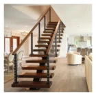 Case Customized Escalier Iron Mono Stringer Straight Solid Wood Treads Stair Case For Villa