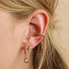 Earing Gemnel Stack Crescent Moon Charms Luna CZ Hoops Gold 925 Silver Women Hoop Earing