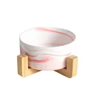 Ceramic Bowl Marbled Ceramic Pet Feeding Bowl Dog And Cat Food Water Bowl With Wooden Stand
