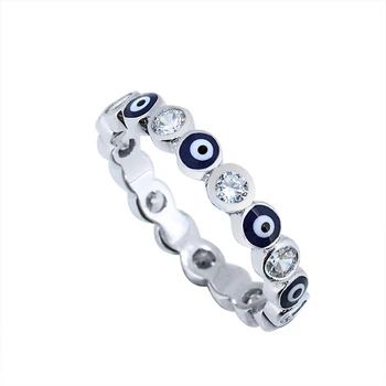 Fashion hot sale enamel Evil eye ring 925 Sterling silver women jewelry with CZ CAR3029
