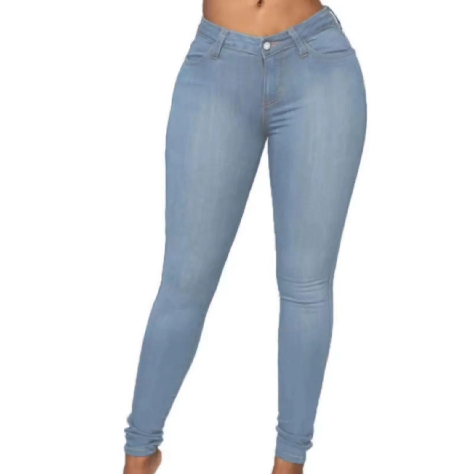 Wholesale Custom High Quality Fashion Women Summer Blue Skinny Ripped Slim Fit Jeans Female Ladies