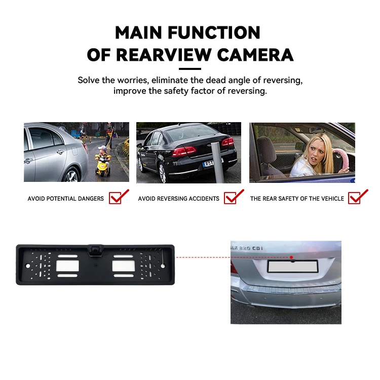 Wemaer EU License Plate Car Reverse Camera CVBS AHD Switch Guidline Auto Parking Line Night Vision Rearview Car Camera supplier