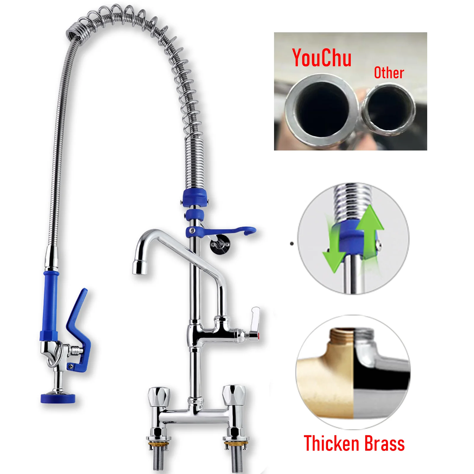 Commercial Faucet Deck Mounted Brass Dual Handle Pull Pre-Rinse for Kitchen Faucet Taps Easy-Install Handwheel Industrial Hotels supplier