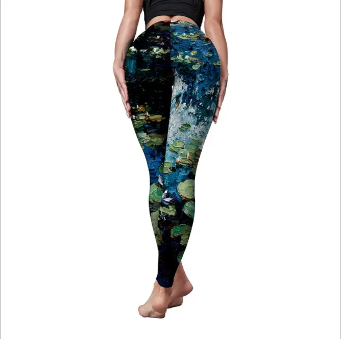 Spring new arrival women's colorful geometry printed mesh leggings gauze see through yoga pants