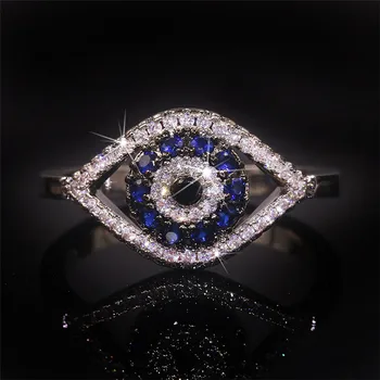 Good Quality Gemstone Turkish Men's Rings Jewelry Diamond Evil Blue Eye Silver Ring For Women