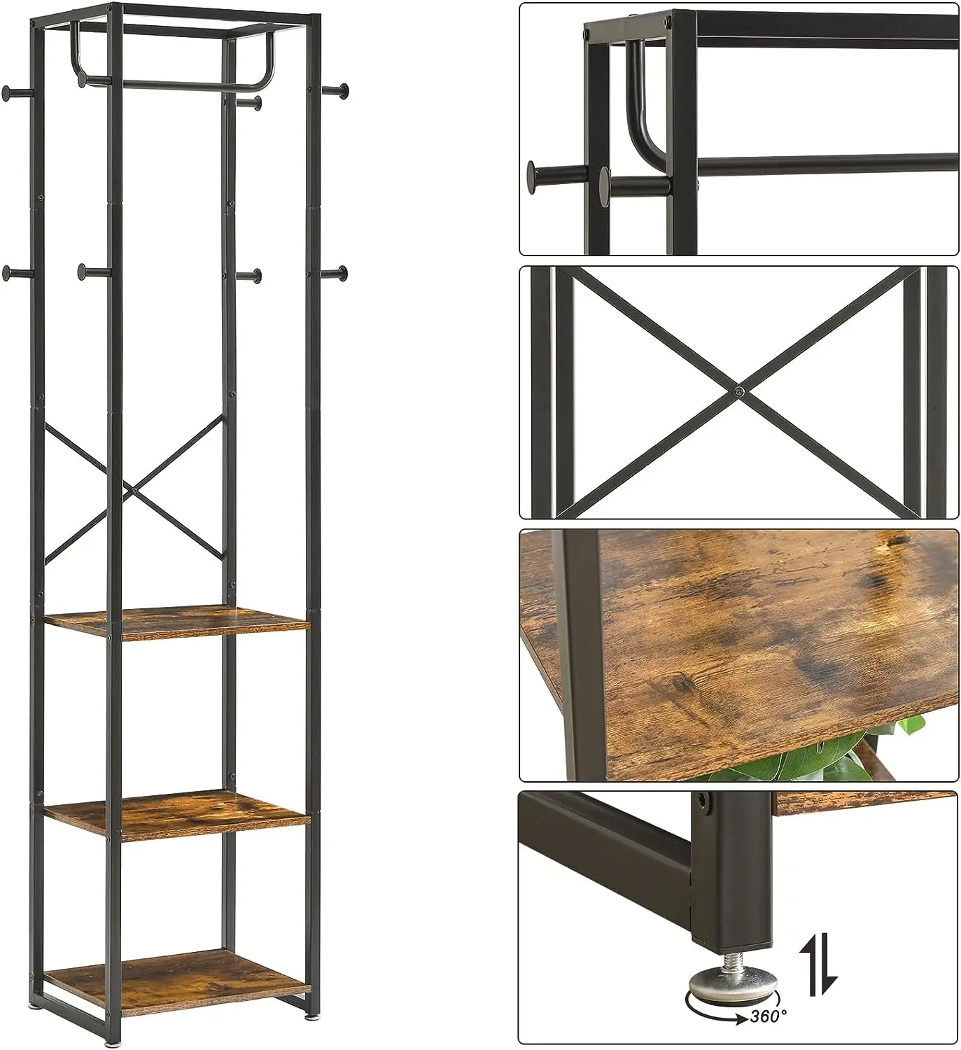 YQ Forever Removable Hooks Metal Frame Hallway Cabinet Shoe Shelf Freestanding Entryway Table Storage Coat Rack