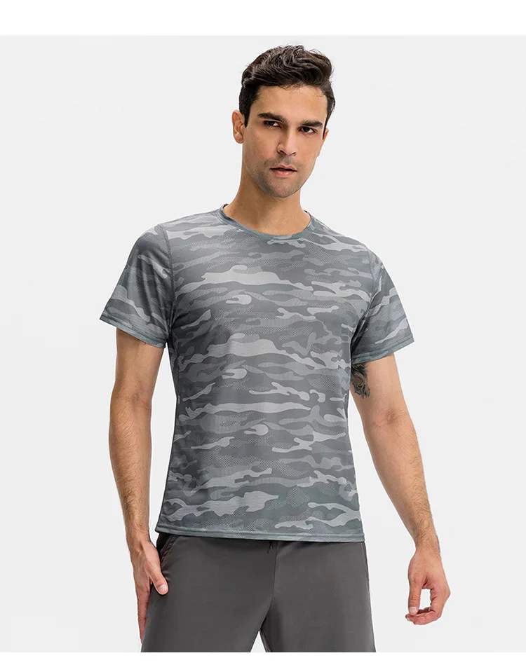 Men's Sports Loose T-shirt Outdoor Training Gym Running Camouflage Quick-Drying Breathable Short Sleeves Top