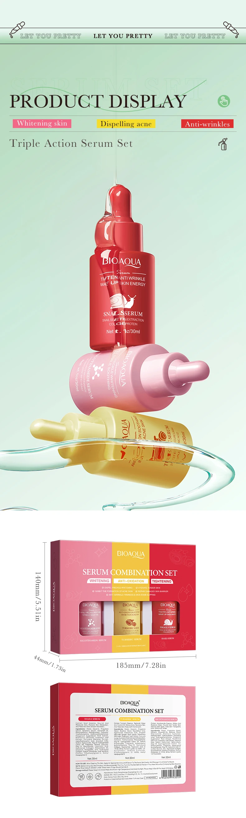 product bioaoua brightening essence kit snail turmeric niacinamide essence set for glow skin-11