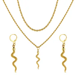Vintage new gold plated three-layer snake-shaped four-piece jewelry set cuba ring earrings bracelet necklace jewelry set