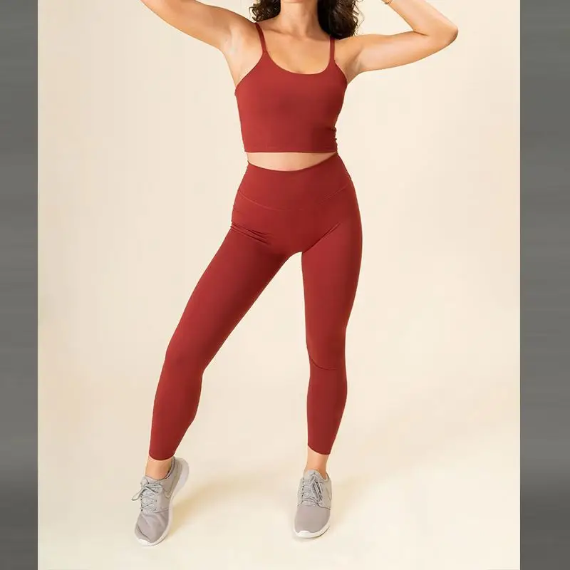 ECBC Hot Plus Size Adjustable Strap Tank Top Bra High Waist Soft Legging Pants 2 Pieces Set Women Yoga Suit