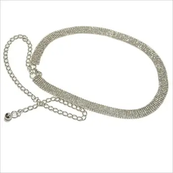 Gold chain women waist wide metal dress belts plus size sexy wave luxury Six rows of diamond-encrusted metal belt