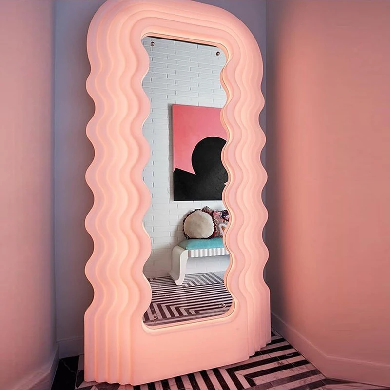 Hoogwaardige ins populaire nagel salon decoratieve spiegel afstandsbediening golvende golvende led vloerspiegel
