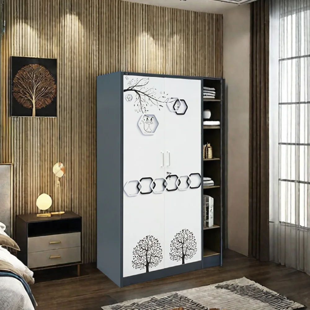 Flower Printing Steel Locker Bedroom Furniture Pattern-Transfer Printed Garderobe Wardrobe for Home Use