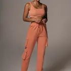 Pants 2021 Woman Cotton Crop Tops Pants Tracksuit Joggers Set Jogger Jumpsuit 2 Piece Outfits For Women