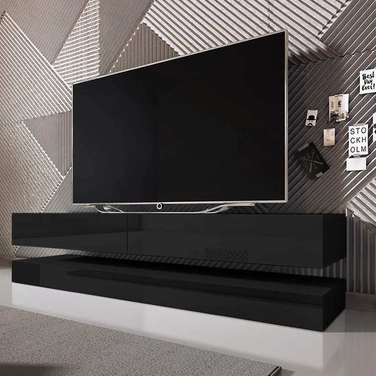 Luxury living room bedroom furniture floating standing tv cabinet with led lighting tv stand
