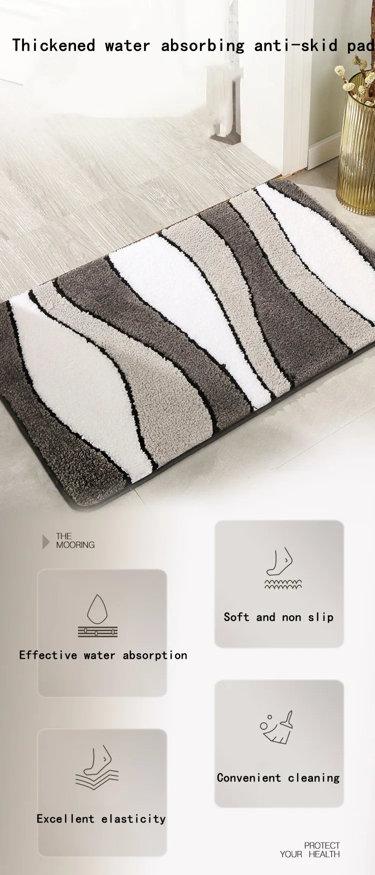 Bekalan Kilang Pembuatan Permaidani Bilik Mandi Berkualiti Tinggi Pereka Anti Slip Tuft Stripe