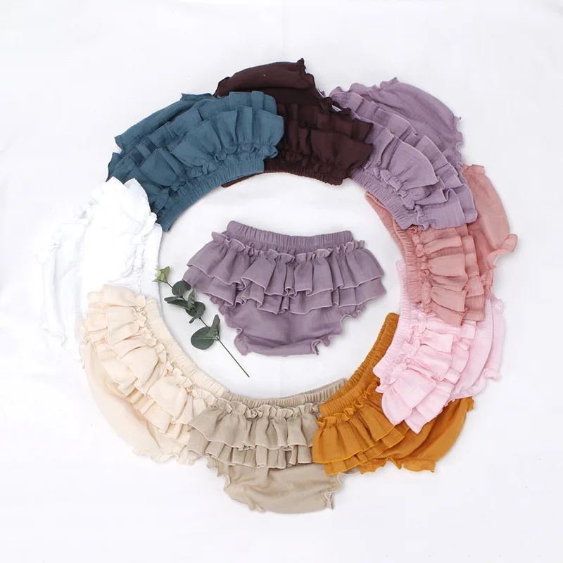 High Quality Cotton Baby Girl Shorts Casual Bummies Lavender Comfortable Muslin Summer Ruffle Baby Bloomer Shorts