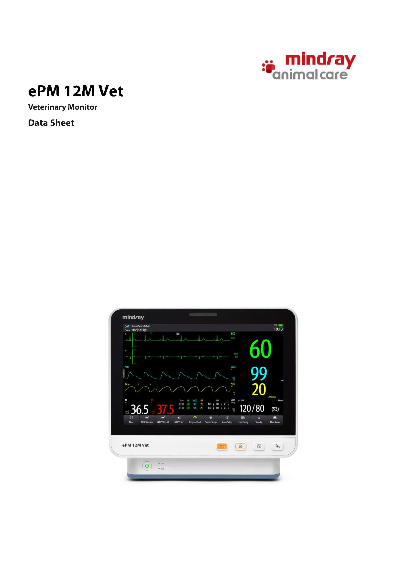 Mindray Epm 12m Vet Veterinary Portable Monitor Hospital Multiparameter