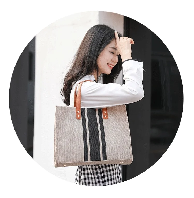 Simple large sturdy briefcase canvas grocery women's tote Bags Customize logo Women Shoulder Bag