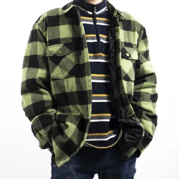 Mens Flannel Quilted Shirt Jacket Buffalo Plaid Thermal Casual Fall Winter Flannel Jacket