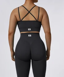 Custom Logo  athletic wear Fitness Workout Activewear Gym Seamless sports bra Scrunch leggings Nylon 2 Piece Yoga Sets For Women