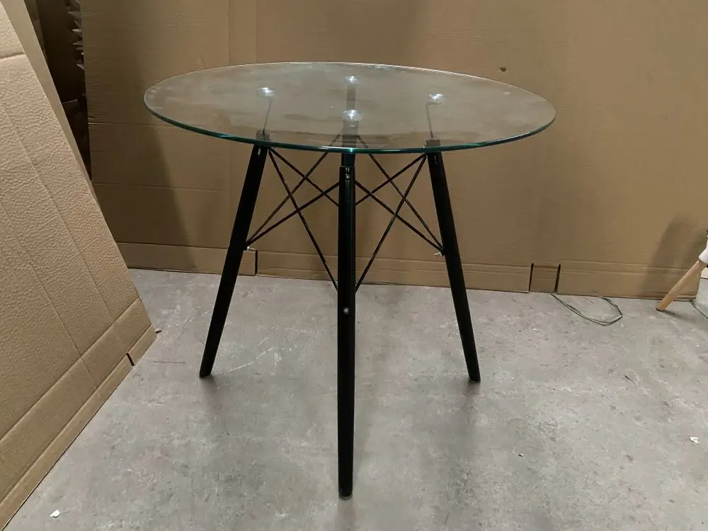 Modern Round Glass dining tables Restaurant Kitchen Dining Room table mdf desktop with wood legs glass dinning table set