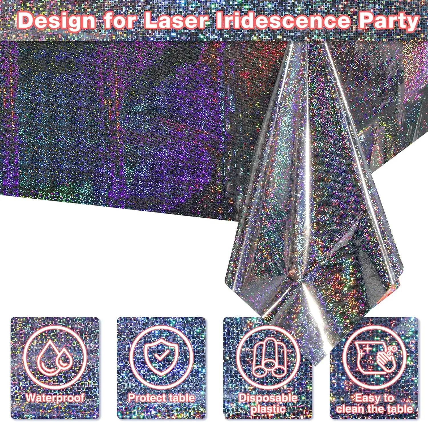 Custom 137*274cm Waterproof Dinner Rectangular Pvc Plastic Print Glitter Laser Silver Gray Disposable Table Tablecloth For Party