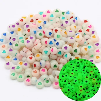 500g/Lot Luminous 7*4MM Flat Round Loose Spacer Beads Red Love Heart Coin Round Letter Beads For Jewelry Making DIY