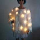 Down Coat Winter Women White Color Imitation Long Faux Fur Coat For Ladies Warm Yellow LED Lights