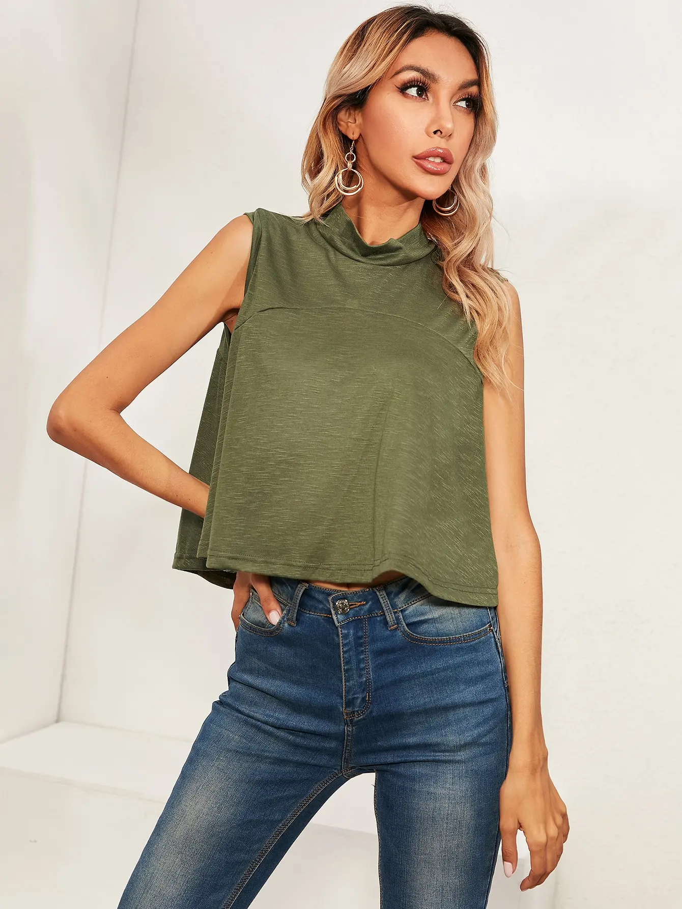 Stock Clearance Sale Online Clearance Sale In Bulk Cheap  Low Price Clearance t Shirts For Sale Women Green Halter Neck t-Shirt