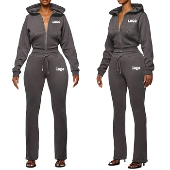 2024 Women Outfits Sweatsuit Hoodie Two Piece Clothing Puff Print Logo Workout Jacket Joggers Set Women Tracksuits Set