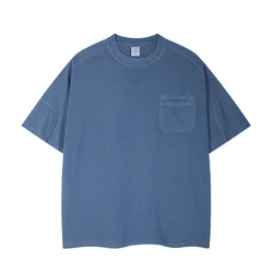 High Quality Cut And Sew Tshirt Embroidered Custom Brand Logo Men's Pocket Washed Vintage T-Shirts