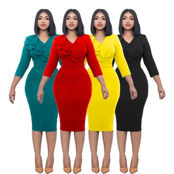 New office professional dress Female formal work elegant temperament double collar professional dress office work dress