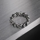 Silver Ring Silver Chain Ring Unisex Stainless Steel Mirco Pave Cuban Link Ring