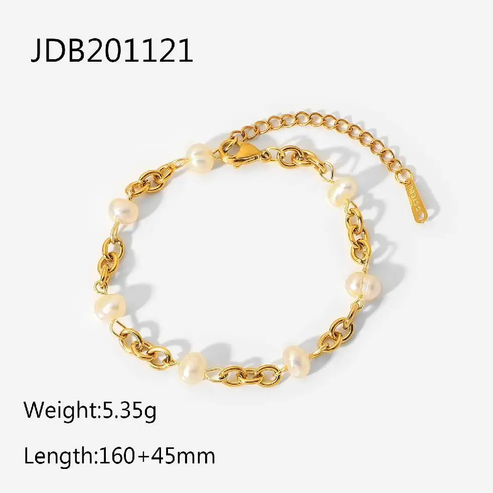 Stainless Steel 18K Gold Plated With 6 Natural Freshwater Pearl Chain Bracelet Charm Bracelet For Women