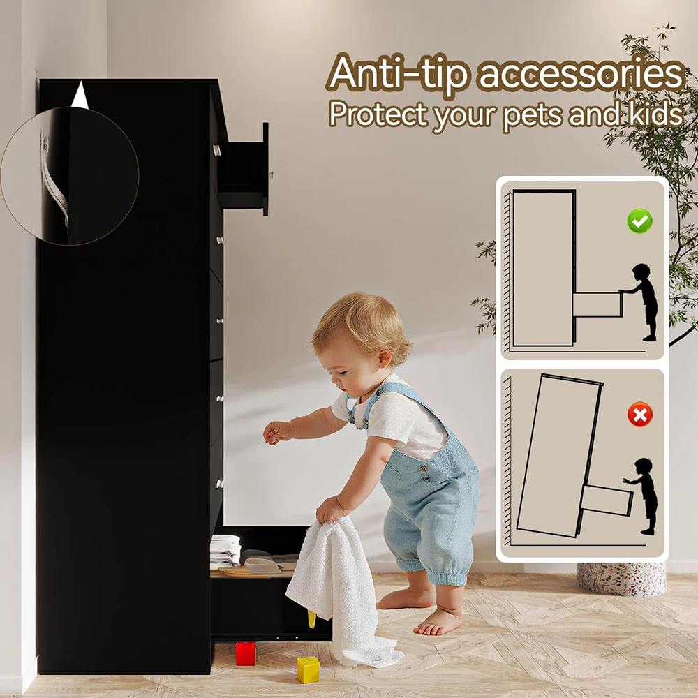 product nu deco 473 tall dresser bedroom chests drawers charging station 7 drawer metal slide rail modern wood closet organizer large-2