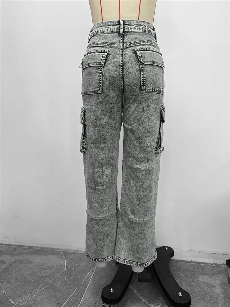Cargo Jeans Women Big Pocket Loose Female Denim Pants 2023 Autumn Winter Casual Straight Trousers