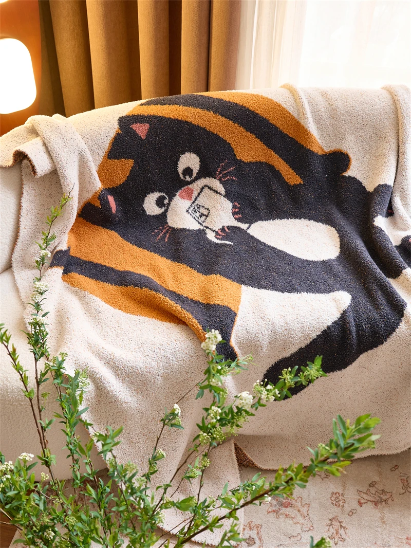 product accept custom 100polyester cute cat jacquard knitted throw blanket for home decoration gift  microfiber blanket oeko tex  lgl-58