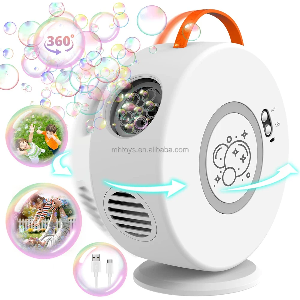 New Arrival Electric Bubble Maker Kids Portable Bubble Machine Chargeable Automatic Bubble Blower Toy with 90/360 Degree Rotated