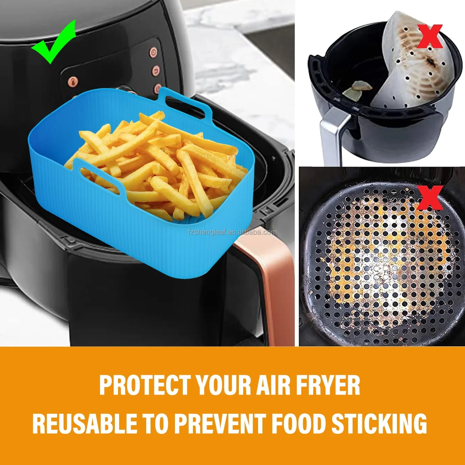 product 2pcs bpa free eco friendly food grade au gratin dishes rectangle oven baking tray basket reusable air fryer silicone tray liner-3