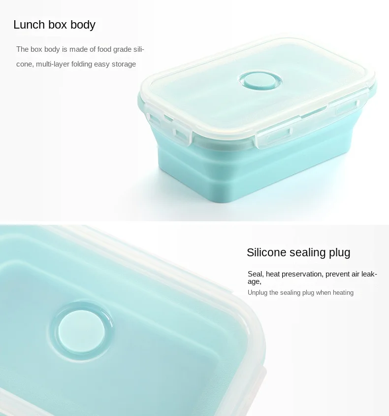Folding Silicone Lunch Box Portable Crisper Microwave Oven Bento Box Plastic Square Lunch Box Refrigerator Storage Box Wholesale