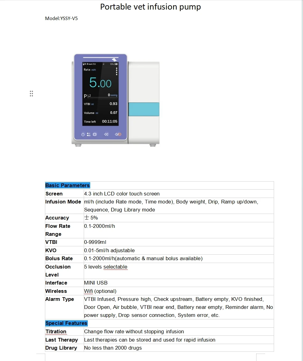 Ysenmed Yssy V5 Portable Vet Infusion Pump Veterinary Medical Equipment