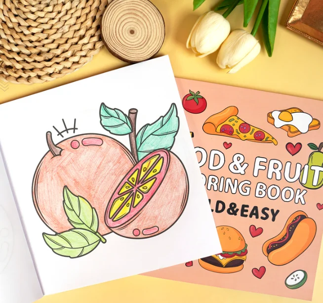 product new styles children coloring book 40pages food and fruit cartoon drawing book printing for kids959-27