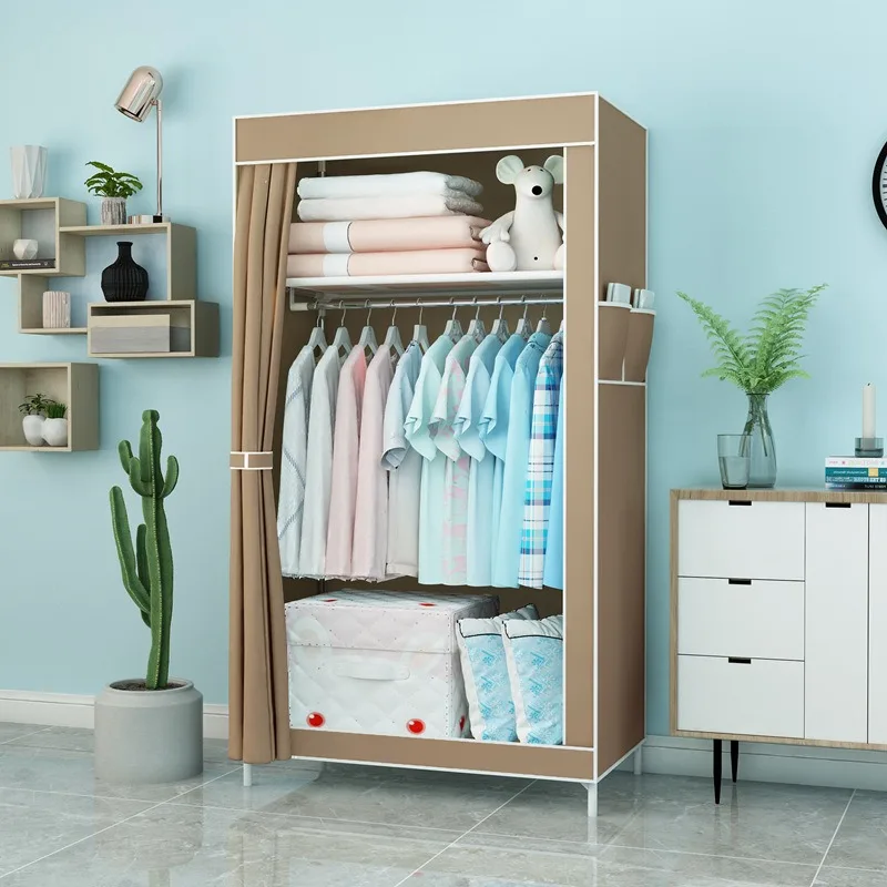 Eco-friendly Portable Wardrobe Clothes Storage Metal Pipe and Non-Woven Fabric Furniture for Home Use