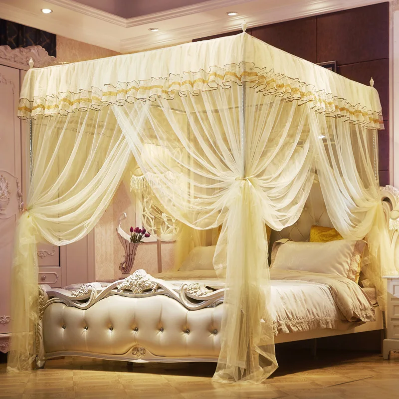 180*200*190Cm Romantic Princess Queen Size Double Canopy Tent Mesh Embroidery Lace Pleated Mosquito Net For Bed