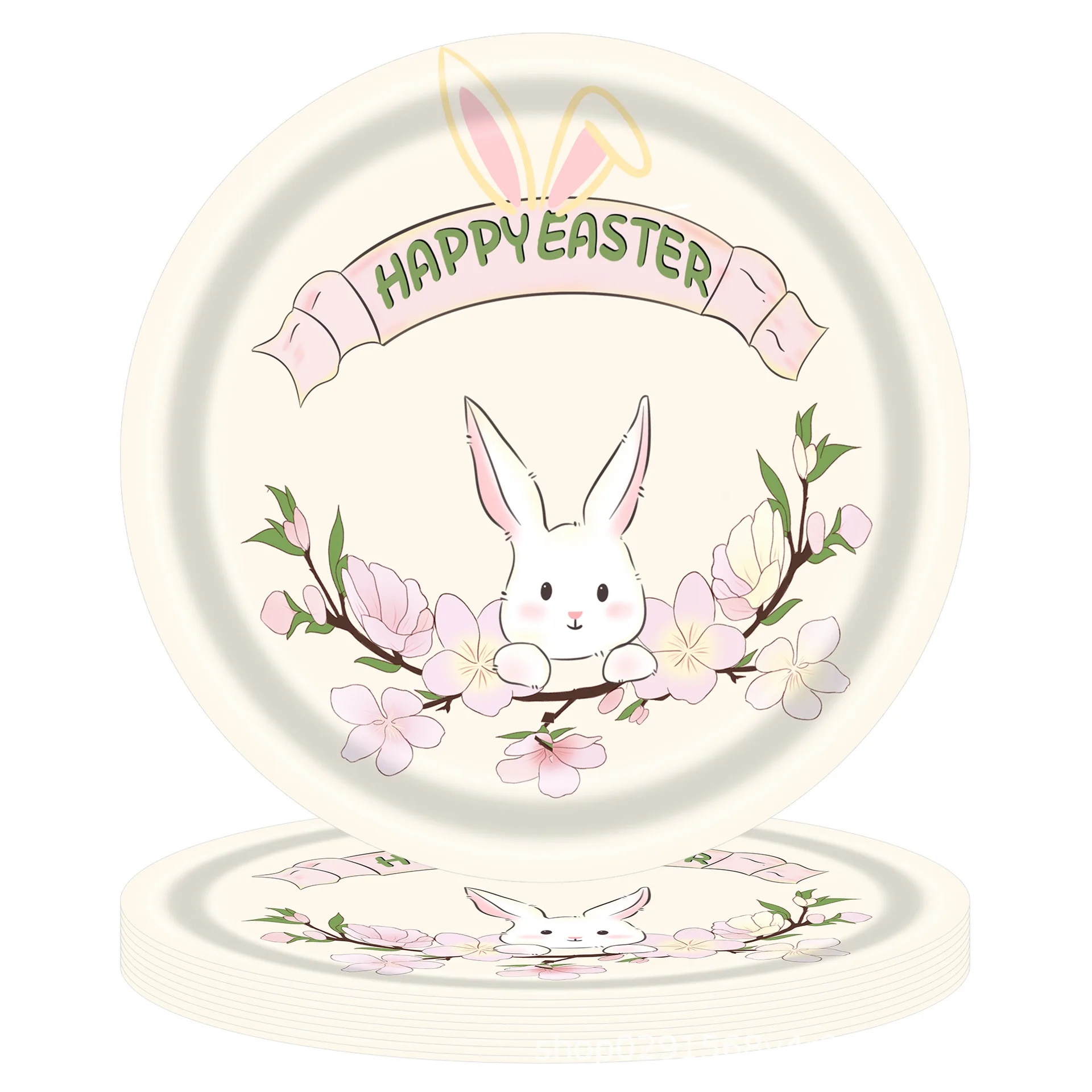 Custom Easter Bunny Print Disposable Tableware Set Paper Plates and Cups for Birthday Party Decorations