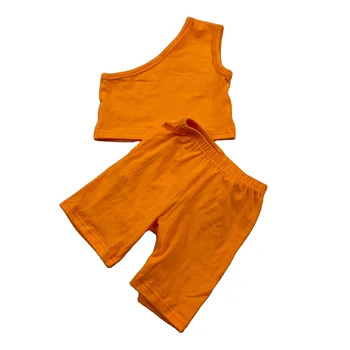 LZ2021 kid clothes set kid girl summer outfits orange color One-shoulder top biker shorts set Baby Girl Boutique