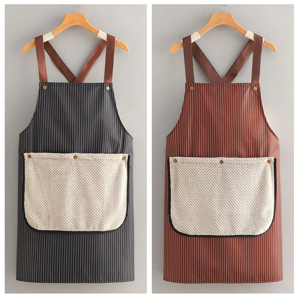 Detachable Thick Canvas Simple Style Sleeveless Stripe  Waterproof Grease Proofing Household Kitchen Hand Towel Apron