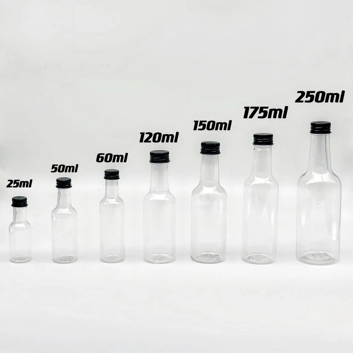 250ml wholesale plastic small wine bottle clear beverage bottle pet bottle with aluminum cap-26